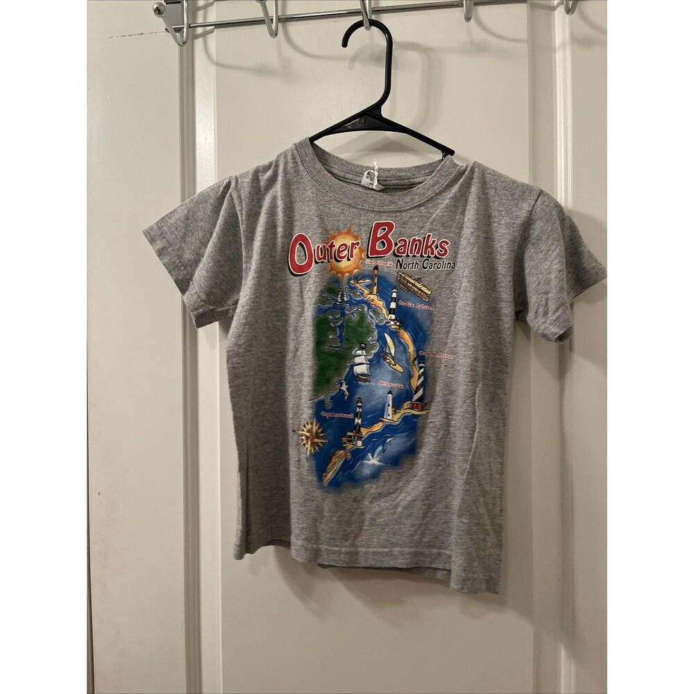 Anvil Boys Short Sleeve T-Shirt Graphic Outer Banks North Carolina Size S Gray
